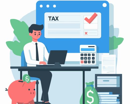 accountant man checking tax payment with laptop accountant man checking tax payment with laptop