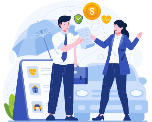 Insurance Illustration Concept. A Young Woman Makes a Deal with Insurance Illustration Concept. A Young Woman Makes a Deal with a Male Insurance Agent by Holding an Insurance Policy